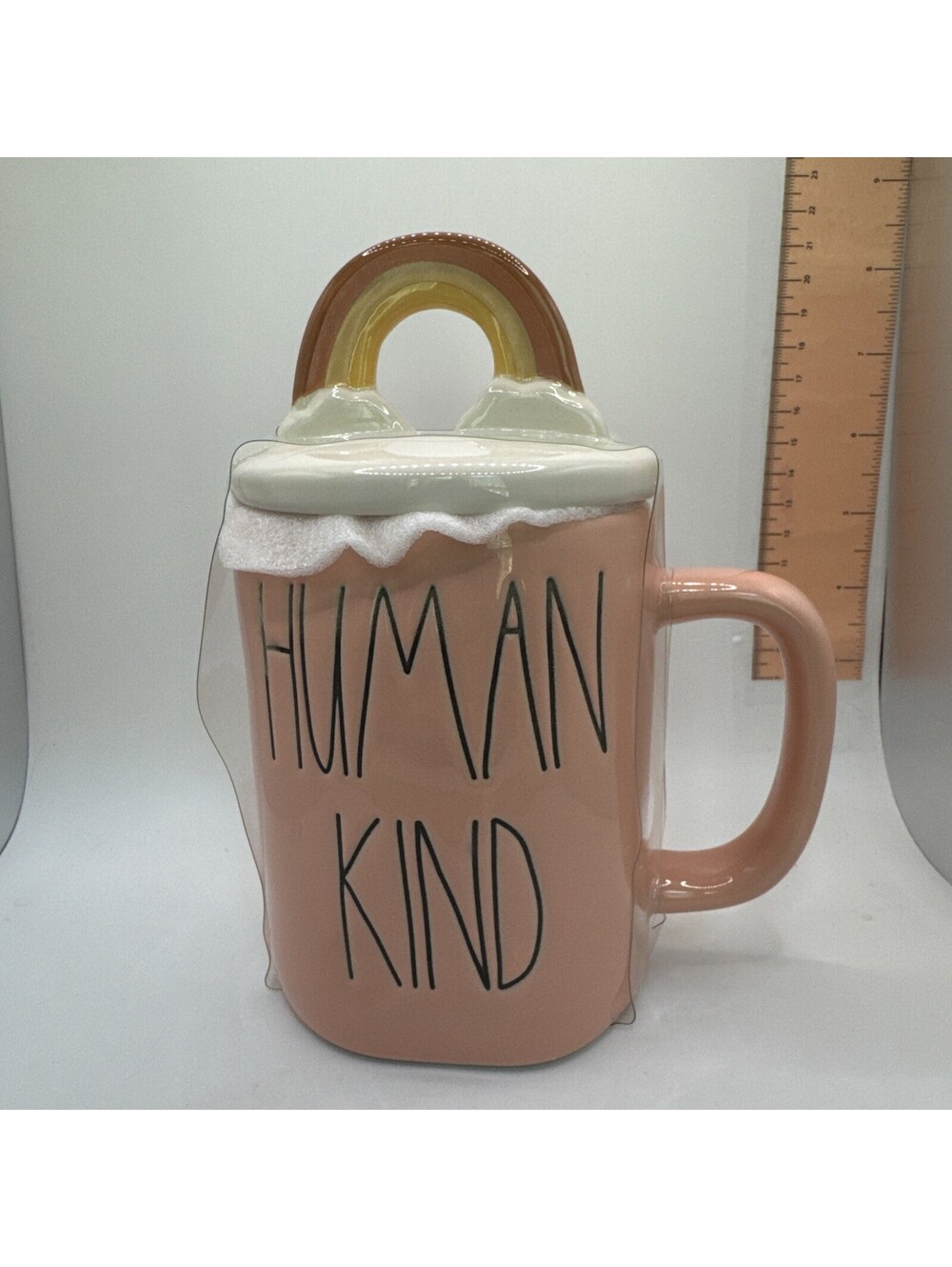 Rae Dunn “Human Kind” Figural Mug With Rainbow Lid - New In Box